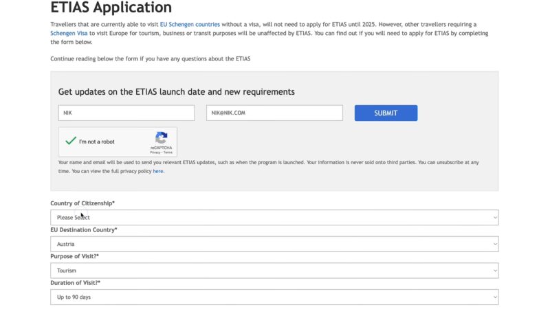 Process of ETIAS Application